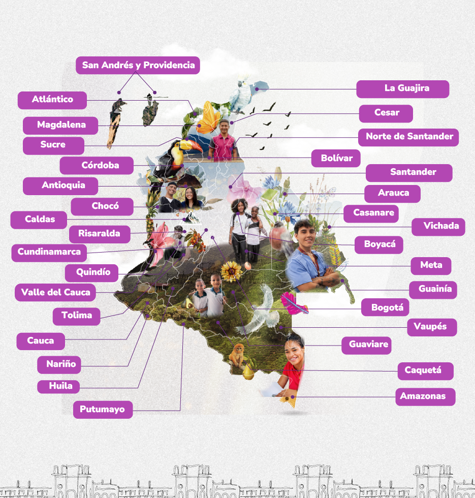 Mapa de Colombia - Departamentos con áreas clicables